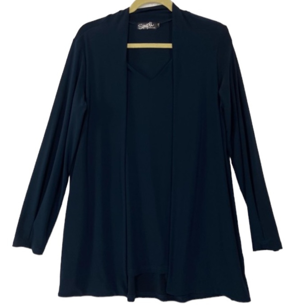 Sympli navy blue cardigan built  in v neck tank top. One piece. Size 12